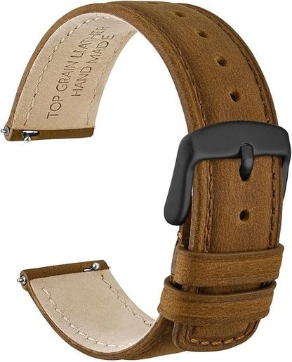 WOCCI Quick Release Watch Band, Distressed Genuine Leather, Stainless Steel Buckle, Strap Width 18mm 19mm 20mm 22mm 24mm