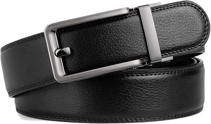 Founders & C Men's Leather Ratchet Comfort Click Belt Dress with Slide Buckle -Adjustable Trim to Fit