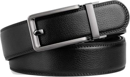 Founders & C Men's Leather Ratchet Comfort Click Belt Dress with Slide Buckle -Adjustable Trim to Fit
