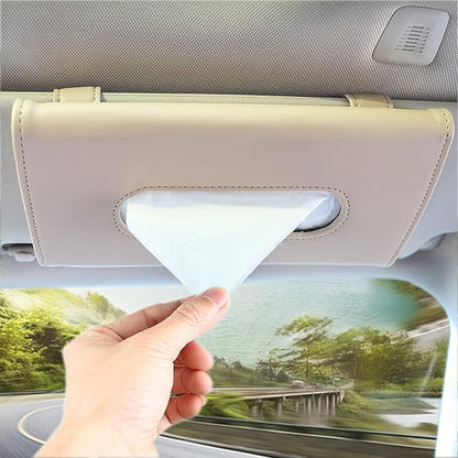 Khaki Car Tissue Refill Holder for Sun Visor, Hanging Tissue Clip, PU Leather