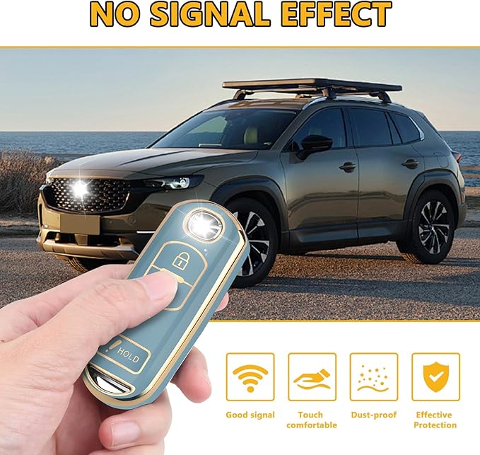 FT FUNTOR for Mazda Key Fob Cover,3 Buttons TPU Key Cover with Golden Edge,Compatible with Mazda 3 6 CX-3 CX-5 CX-7 CX-9 with Keychain (A-Blue)