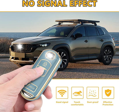 FT FUNTOR for Mazda Key Fob Cover,3 Buttons TPU Key Cover with Golden Edge,Compatible with Mazda 3 6 CX-3 CX-5 CX-7 CX-9 with Keychain (A-Blue)