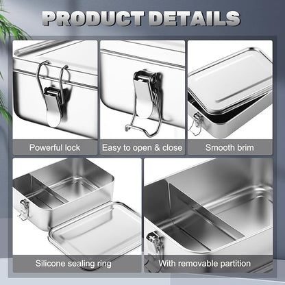Umigy 8 Pcs Stainless Steel Food Containers 1400ml Metal Bento Lunch Box Stainless Steel Food Storage Containers, Lockable Clips to Leak Proof, Reusable Dishwasher Snack Boxes for Work