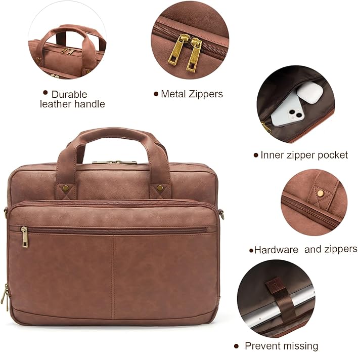 Briefcase for Men Leather Laptop Bag 16 Inch Messenger Bag Vintage Crossbody Laptop Computer Bag for Business,Work,Travel