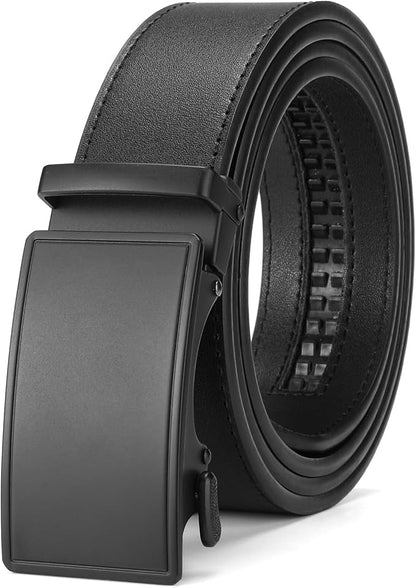 SENDEFN Men's Leather Belt Automatic Ratchet Buckle Slide Belt for Dress Casual Trim to Fit with Gift Box