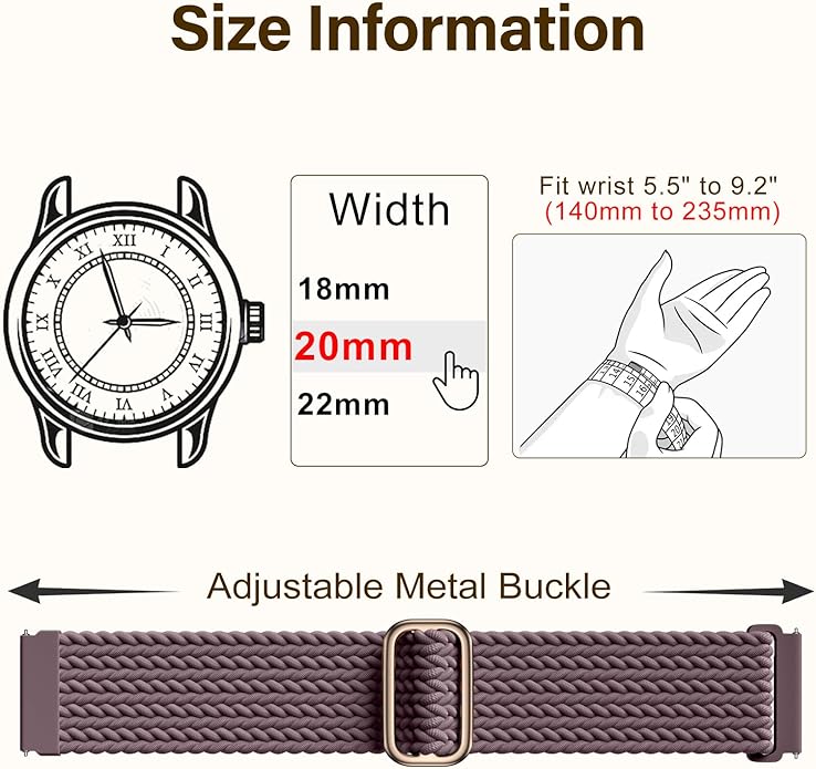 SNBLK 3 Pack 18mm 20mm 22mm Braided Watch Band Compatible with Garmin Vivoactive 5 Watch Bands/Vivoactive 6/3/4s, Quick Release Adjustable Elastic Nylon Loop Strap for Venu 3S/2S/Venu 3/2 Women Men