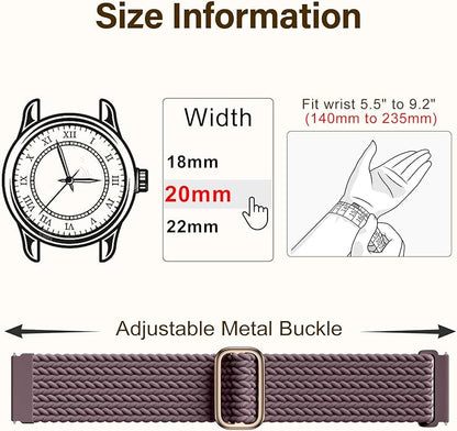 SNBLK 3 Pack 18mm 20mm 22mm Braided Watch Band Compatible with Garmin Vivoactive 5 Watch Bands/Vivoactive 6/3/4s, Quick Release Adjustable Elastic Nylon Loop Strap for Venu 3S/2S/Venu 3/2 Women Men