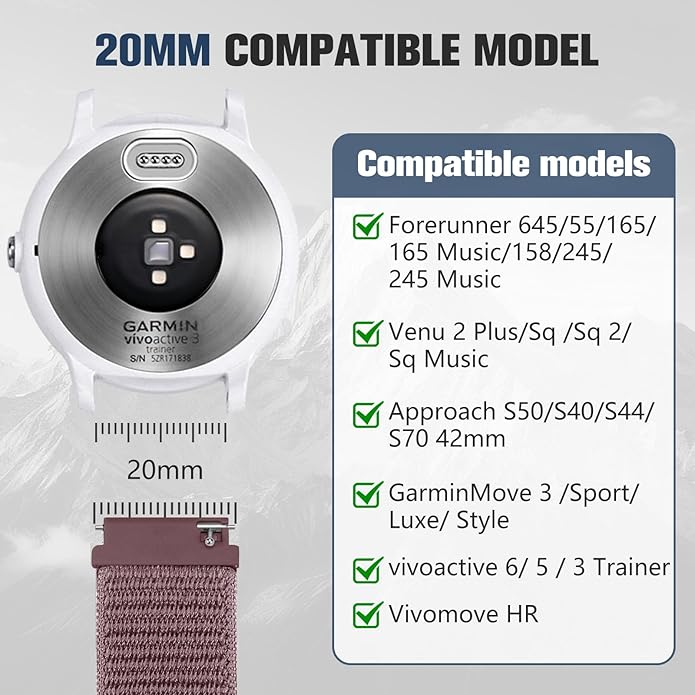 18mm 20mm 22mm Hook and Loop Watch Band Compatible with Garmin Vivoactive 5/ Vivoactive 6/ Vivoactive 3, Soft Nylon Breathable Sport Strap for Venu 2S/ Venu3S/ Forerunner 265s,Venu 3/ Venu 2 Men Women