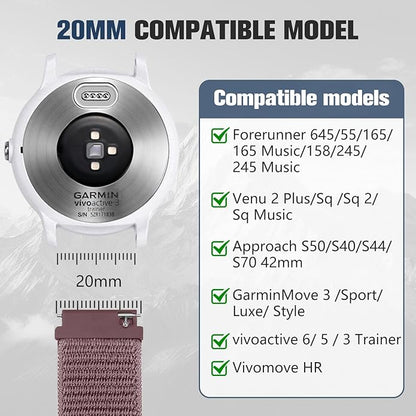 18mm 20mm 22mm Hook and Loop Watch Band Compatible with Garmin Vivoactive 5/ Vivoactive 6/ Vivoactive 3, Soft Nylon Breathable Sport Strap for Venu 2S/ Venu3S/ Forerunner 265s,Venu 3/ Venu 2 Men Women