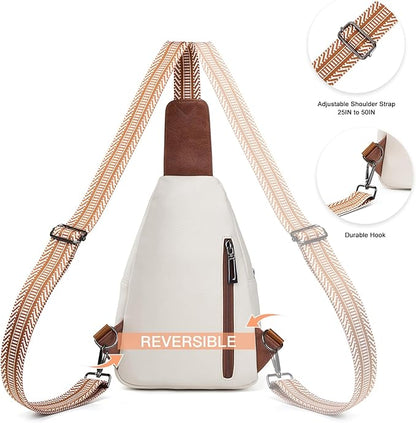 Leresas 7L Sling Bag for Women Vegan Leather Crossbody Purse Chest Bags Fashionable Trendy Fanny Pack with Travel, Beige