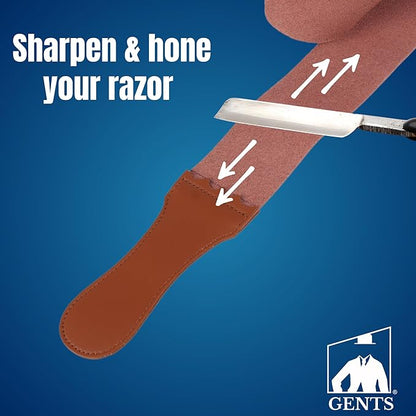 GENTS 2" Leather Strop 30ml Conditioning Paste Professional Hone and Sharpen your Shaving Razor, blade, knives, cutlery and tools- Leather Balm (Pack of 1 with Brown Strop)