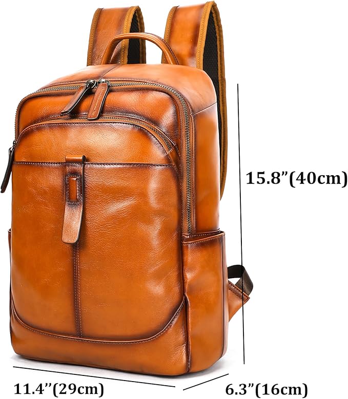 NIUCUNZH Genuine Leather Backpack for Men Travel Daypack Women College School Computer Bag for 15inch Laptop Business (brown)