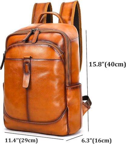 NIUCUNZH Genuine Leather Backpack for Men Travel Daypack Women College School Computer Bag for 15inch Laptop Business (brown)