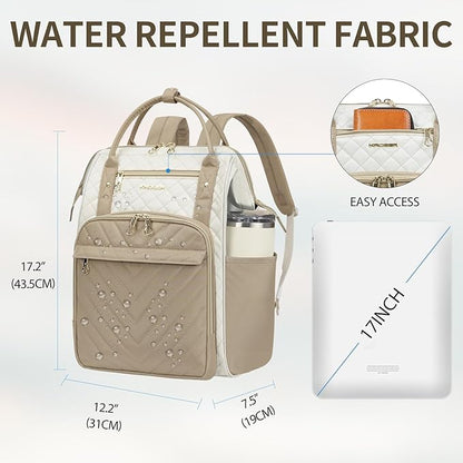 KROSER Laptop Backpack 17" Stylish Backpack Water Repellent College Casual Daypack Travel Business Work Bag for Men/Women-Beige/khaki