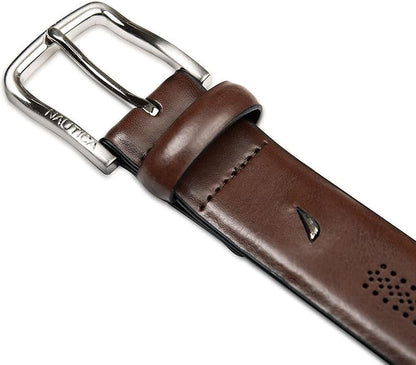 Nautica Men's Dress Leather Belt for Suits and Pants | Classic | Business | Fashion | Adjustable | Metal Buckle