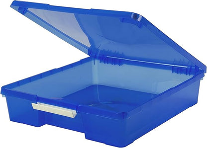 Storex Classroom Craft Project Box – Stacking Plastic Organizer Fits 12x12 Scrapbooking Paper, Blue, 5-Pack (63203U05C)