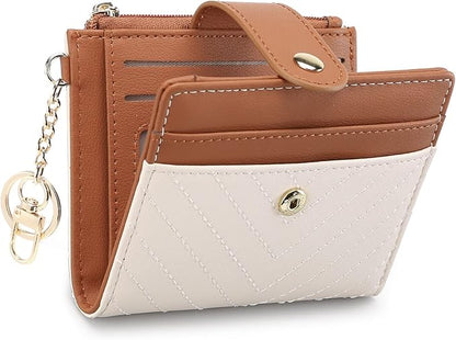 GAEKEAO Slim Wallet for Women, RFID Blocking Credit Card Holder Bifold Wallet with Zipper Coin Pocket, ID Window