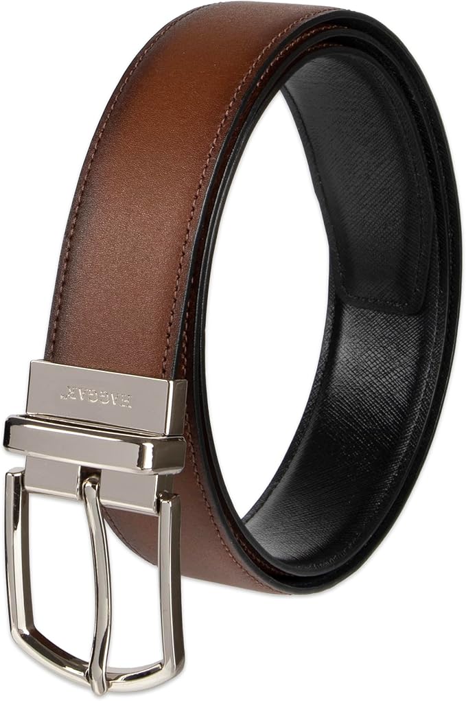Haggar Men's 2-in-1 Reversible Leather Belt for Dress Pants, Suits, Khakis - Classic, Business Casual, Formal, Work