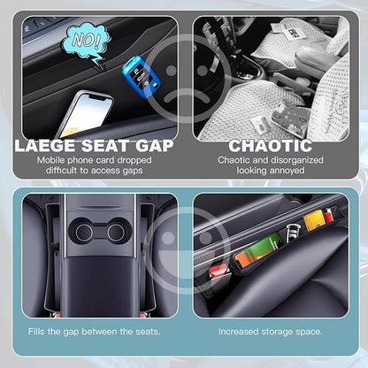 2PCS Car Seat Gap Filler Organizer,Multifunctional Car Gap Fillers with USB and Phone Holder, Universal Car Seat Storage Organizer Between Seats for Phone, Keys, Eyeglasses(Black)