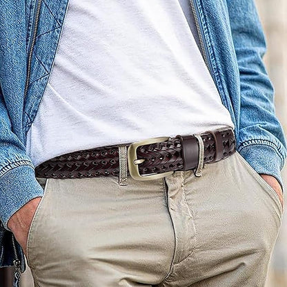 SENDEFN Leather Braided Belts for Men, 1 3/8" Casual Woven Leather Belt for Men Jeans Golf Dress Pants with Gift Box