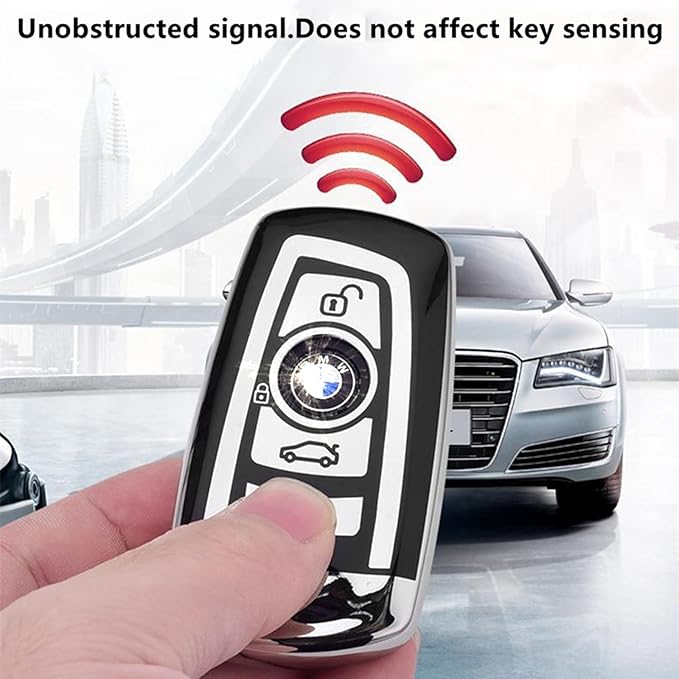 Creativity Suitable For BMW key fob cover. Advanced soft TPU key box is compatible with X1 X3 X4 X5 X6 1 2 4 5 6 7 M3 M5 M6 GT3 GT5 G30 F10 F15 F16 F20 key (Type A Silver Key Case + key chain set)