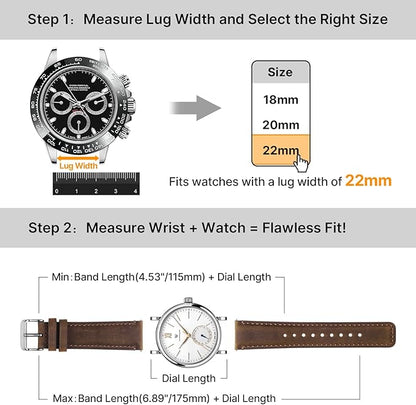 Fullmosa 18mm 20mm 22mm 24mm Leather Watch Bands, 2 Pack Soft Quick Release Watch Strap Compatible with Garmin Vivoactive 5/6/4/3, Venu 4/3S/2S, Samsung Galaxy Fossil Amazfit for Men Women,22mm Saddle Brown&Silver/Black&Silver