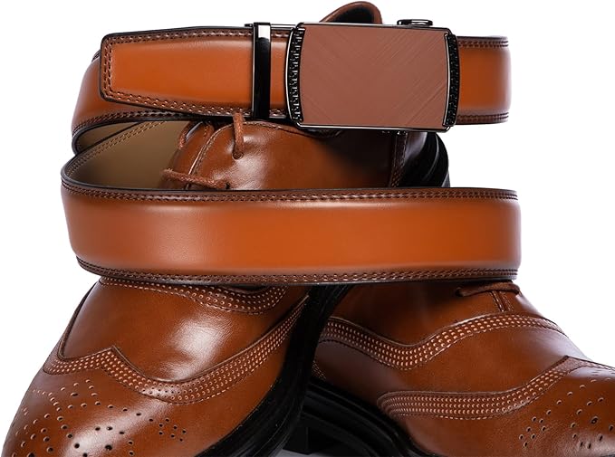 Founders & C Ratchet Belts for Men-Black/Brown Belt Leather 1 3/8" for Casual Dress-Micro Adjustable Belt