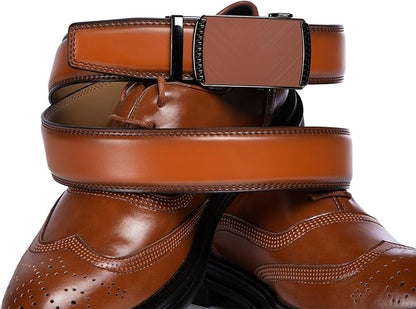 Founders & C Ratchet Belts for Men-Black/Brown Belt Leather 1 3/8" for Casual Dress-Micro Adjustable Belt
