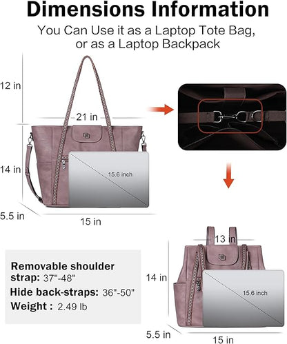 FADEON Large Laptop Tote Bag for Women Designer Leather Laptop Bag Fashion Travel Backpack Purse Shoulder Handbag