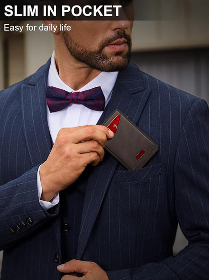 GHUKY Wallet for Men RFID Wallet with Money Clip, Slim Pop Up Card Holder for 10-12 Cards, Minimalist Smart Credit Card Case with ID Window, Bifold Metal Wallet for Front Pocket, Gifts for Men