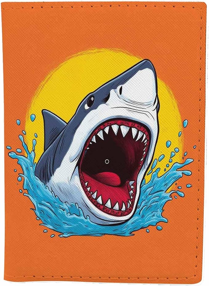 Cartoon Shark Passport Holder for Travel Creative Shark Teeth Attack PU Leather Passport Cover Wallet Cute Passport Card Holder for Women and Men