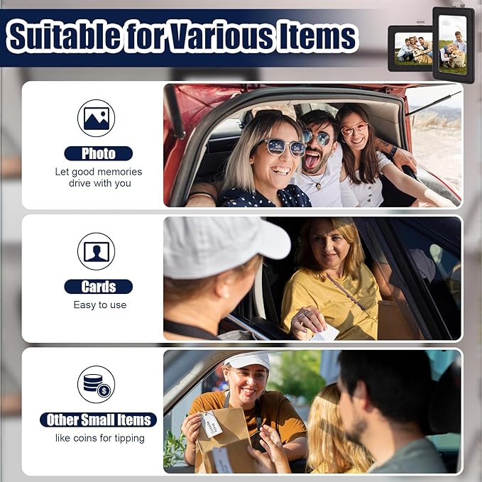 2 Pack Car Picture Frame Visor Clip Leather Sun Visor Photo Clip Holder Personalized Car Picture Holder Display Visor Photo Frame Vertical Horizontal fit 2.36"x3.54" Photo Mini Instant Film