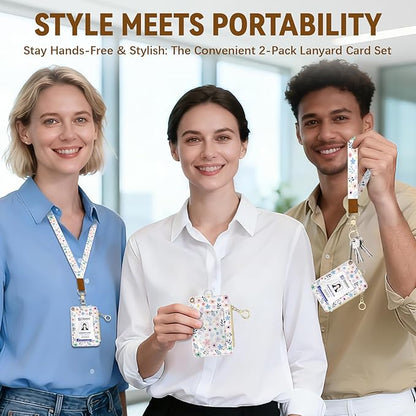 Flower Leather Badge Holder with Zipper Pocket, Beautiful Work Lanyards and 1 Zip Pocket, 4 Card Slots, Breakaway Lanyards with Metal Clasp for Offices, Staff, Adult, Employees