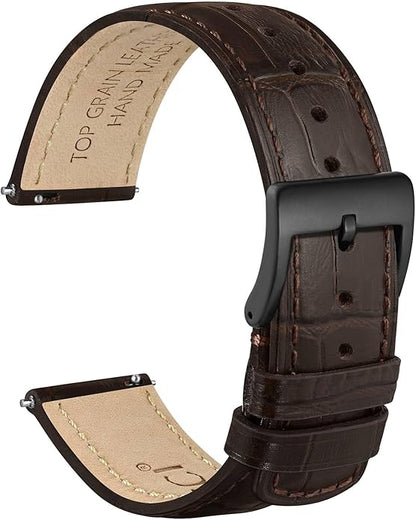 WOCCI Watch Bands, Top Grain Leather, Embossed Alligator Grain, Quick Release, Band Width 18mm 20mm 22mm