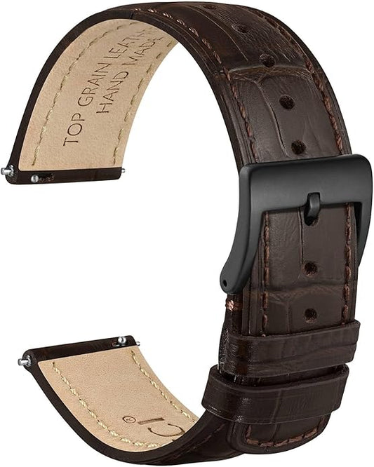 WOCCI Watch Bands, Top Grain Leather, Embossed Alligator Grain, Quick Release, Band Width 18mm 20mm 22mm