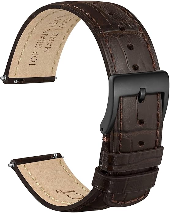 WOCCI Watch Bands, Top Grain Leather, Embossed Alligator Grain, Quick Release, Band Width 18mm 20mm 22mm