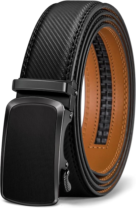 KEMISANT Belt Men, Sliding Ratchet Belt Genuine Leather For Gift Mens Dress Pants Oxfords,Size Adjustable