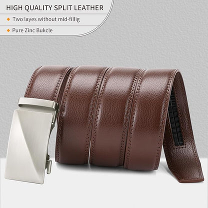 SENDEFN Men's Leather Belt Automatic Ratchet Buckle Slide Belt for Dress Casual Trim to Fit with Gift Box