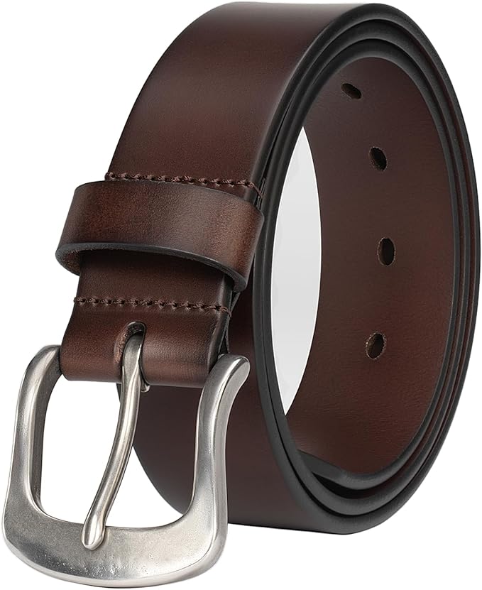 Mens Heavy Duty Full Grain Leather Belt - 1 1/2 Italian Genuine Leather with Sturdy Buckle for Jeans Casual Pants