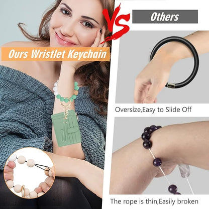 KNGITRYI Wallet Keychain Wristlet for Women,Slim RFID Credit Card Holder Purse Tassel Keychain Bangle Key Ring for Men Women