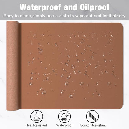 Hsurbtra Desk Pad, 35.5" x 17" PU Leather Desk Mat, XXL Extended Mouse Pad, Waterproof Desktop Blotter Protector, Non-Slip Ultra Thin Large Laptop Keyboard Writing Mat for Office Home, Dark Apricot