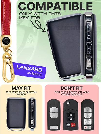 Lucrum Compatible with Mazda Key Fob Cover & Leather Keychain - TPU Case for 3, 6, CX-5 CX-9 CX-30 CX-50 CX-70 (2019-2025)
