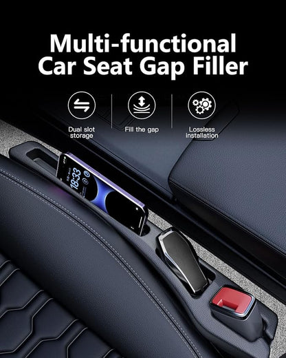 Car Seat Gap Filler 2 Pack, Soft Foam Multifunctional Seat Side Gap Filler with Organizer, 2 in 1 Seat Crevice Blocker Stop Things from Dropping, Universal Vehicle Interior Accessories Black