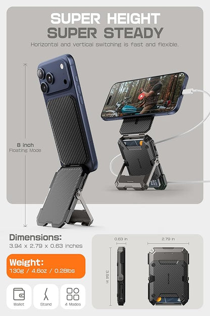 SUPCASE for MagSafe Wallet with Stand, Magnetic Wallet for Men, [Hold 5 Cards] [Adjustable Stand] [RFID Blocking] Phone Stand Credit Card Holder Tripod for iPhone 17/16/15/14/13/12 Series, Carbon
