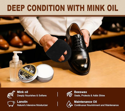 Leather Boot Care Kit, Mink Oil & Saddle Soap for Leather Cleaning & Leather Boots, 6-in-1 Leather Shoe Care Kit