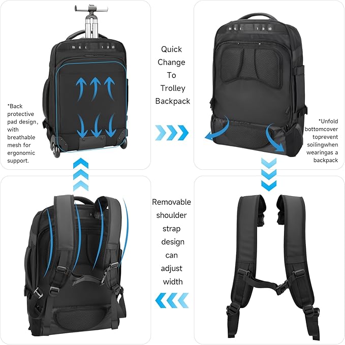 Rolling Backpack,travel backpack with wheels,Water Resistant carry on luggage with USB C Ports,Anti-Theft,wheeled backpack for travel,Business and Commuting