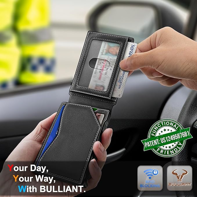 BULLIANT Men Wallet, Metal Wallet Money Clip Magnetic Flip Top Grain Leather 13 Cards Pop-up Access Simplifed Bill Folder