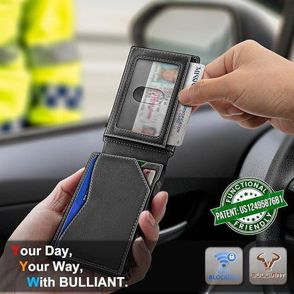 BULLIANT Men Wallet, Metal Wallet Money Clip Magnetic Flip Top Grain Leather 13 Cards Pop-up Access Simplifed Bill Folder