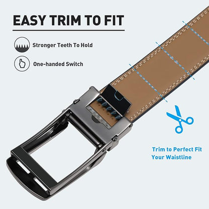 Men's Belt, Leather Ratchet Belt For Men's Dress 3.0cm,1 1/8" Size Adjusted Automatic Buckle
