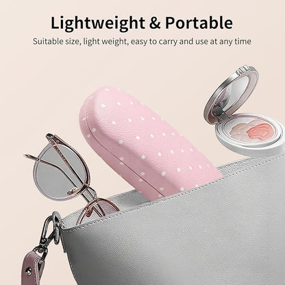Glasses Case Hard, Cute Sunglasses Case for Women Leather Protective Case for Eyeglass with Cleaning Cloth
